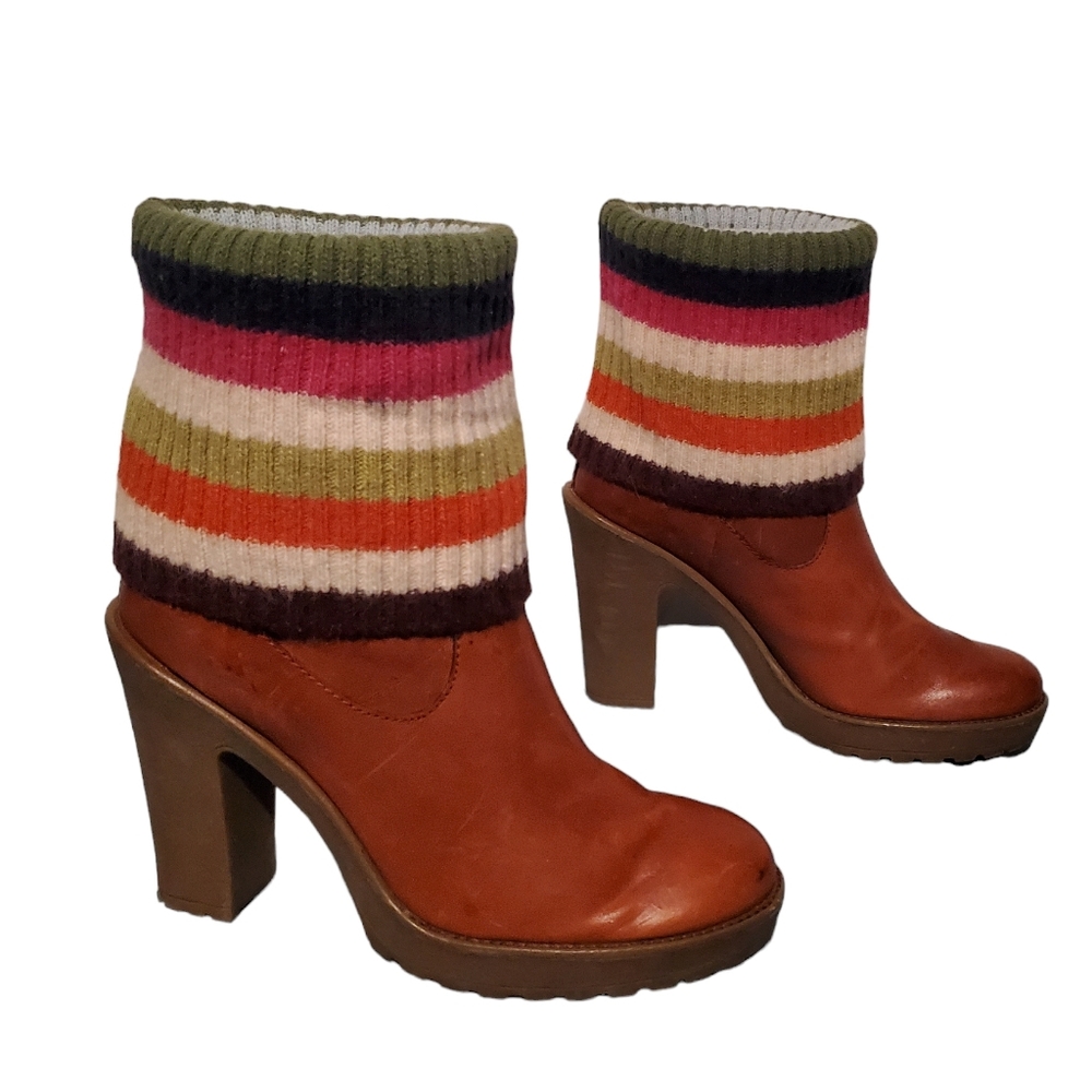 Coach Laurette Brown Leather/Wool Block Heel Ankle Booties Boots Women's Size 8M - Picture 3 of 11